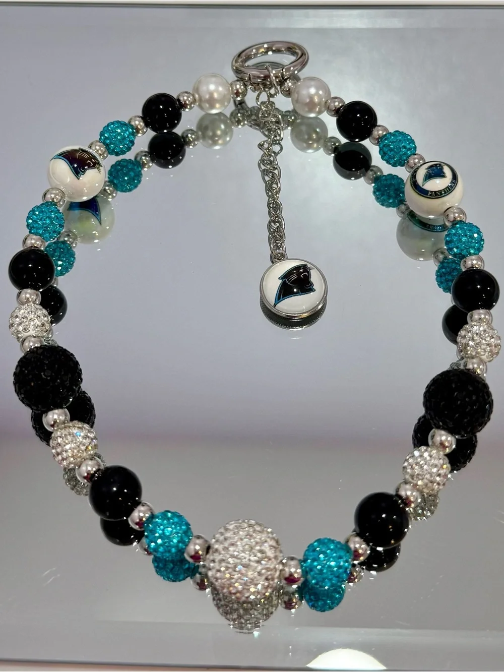 New Teal/Black Crystal Beads Phone Chain